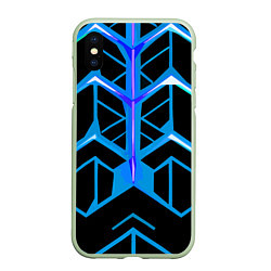 Чехол iPhone XS Max матовый Blue lines on a black background, цвет: 3D-салатовый