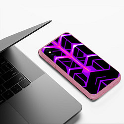 Чехол iPhone XS Max матовый Фиолетовые линии на чёрном фоне, цвет: 3D-малиновый — фото 2