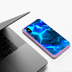 Чехол iPhone XS Max матовый Неоновые холодные голубые плиты в разломе, цвет: 3D-сиреневый — фото 2