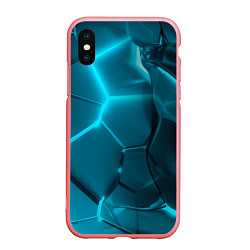 Чехол iPhone XS Max матовый Неоновые холодные голубые плиты в разломе, цвет: 3D-баблгам