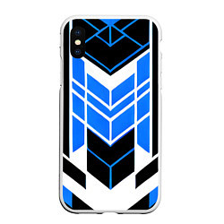 Чехол iPhone XS Max матовый Blue and black stripes on a white background, цвет: 3D-белый