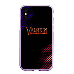 Чехол iPhone XS Max матовый Valheim logo pattern, цвет: 3D-сиреневый