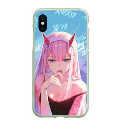 Чехол iPhone XS Max матовый Zero two аниме, цвет: 3D-салатовый