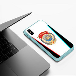 Чехол iPhone XS Max матовый Герб РФ текстура, цвет: 3D-мятный — фото 2