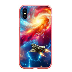 Чехол iPhone XS Max матовый Космолёт в неоновом космосе, цвет: 3D-баблгам