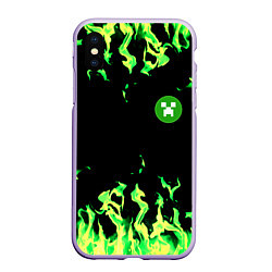 Чехол iPhone XS Max матовый Minecraft green flame, цвет: 3D-светло-сиреневый