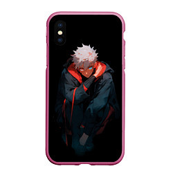 Чехол iPhone XS Max матовый Парень в темноте в стиле манга - manga dark, цвет: 3D-малиновый