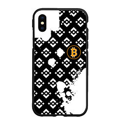 Чехол iPhone XS Max матовый Bitcoin pattern binance, цвет: 3D-черный