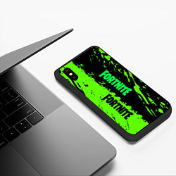 Чехол iPhone XS Max матовый Fortnite зёленая краска логотипы, цвет: 3D-черный — фото 2