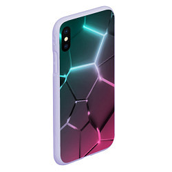 Чехол iPhone XS Max матовый Голубые и розовые неоновые плиты в разломе, цвет: 3D-светло-сиреневый — фото 2