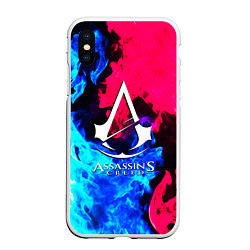 Чехол iPhone XS Max матовый Assassins Creed fight fire, цвет: 3D-белый