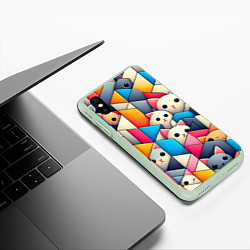 Чехол iPhone XS Max матовый Geometric pattern with kittens - ai art, цвет: 3D-салатовый — фото 2