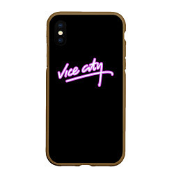 Чехол iPhone XS Max матовый Vice city logo neon, цвет: 3D-коричневый