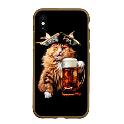 Чехол iPhone XS Max матовый Кот пират с кружкой пива, цвет: 3D-коричневый