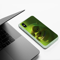 Чехол iPhone XS Max матовый Лицо Шрека крупно, цвет: 3D-салатовый — фото 2