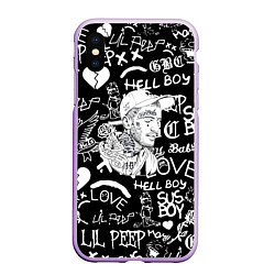 Чехол iPhone XS Max матовый Lil Peep pattern автографы лого, цвет: 3D-сиреневый