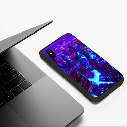 Чехол iPhone XS Max матовый Ночной неоновый город - вид сверху, цвет: 3D-черный — фото 2