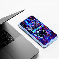 Чехол iPhone XS Max матовый Cat DJ neon, цвет: 3D-голубой — фото 2