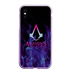 Чехол iPhone XS Max матовый Assassins Creed flame, цвет: 3D-сиреневый