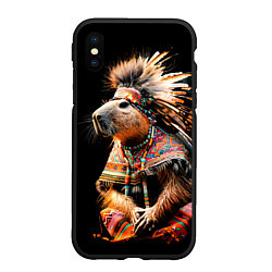 Чехол iPhone XS Max матовый Капибара этнический индеец, цвет: 3D-черный