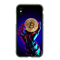 Чехол iPhone XS Max матовый Биткойн в руке киборга, цвет: 3D-темно-зеленый