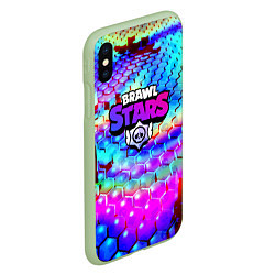 Чехол iPhone XS Max матовый Brawl stars неоновые соты, цвет: 3D-салатовый — фото 2