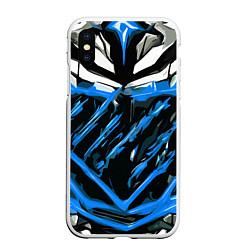 Чехол iPhone XS Max матовый Blue and white abstraction on a black background, цвет: 3D-белый