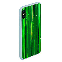 Чехол iPhone XS Max матовый Вертикальные зелёные линии на чёрном фоне, цвет: 3D-голубой — фото 2