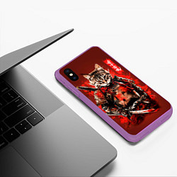 Чехол iPhone XS Max матовый Кот самурай после боя, цвет: 3D-фиолетовый — фото 2