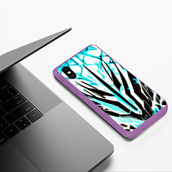 Чехол iPhone XS Max матовый Чёрно-голубая абстракция на белом фоне, цвет: 3D-фиолетовый — фото 2