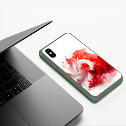 Чехол iPhone XS Max матовый Дракон на фоне красных гор, цвет: 3D-темно-зеленый — фото 2