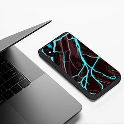 Чехол iPhone XS Max матовый Тёмный бордо и неоновые реки абстракция, цвет: 3D-черный — фото 2