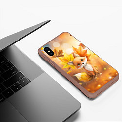 Чехол iPhone XS Max матовый Лисица и осенние листья, цвет: 3D-коричневый — фото 2