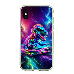 Чехол iPhone XS Max матовый Tyrannosaur DJ - neon glow, цвет: 3D-салатовый