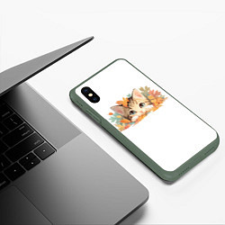 Чехол iPhone XS Max матовый Котёнок в листьях, цвет: 3D-темно-зеленый — фото 2