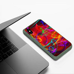 Чехол iPhone XS Max матовый Неоновые волны дыма, цвет: 3D-темно-зеленый — фото 2