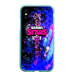 Чехол iPhone XS Max матовый Brawl stars neon abstraction, цвет: 3D-мятный