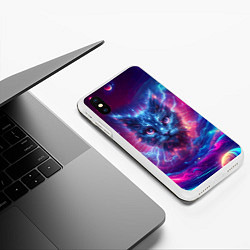 Чехол iPhone XS Max матовый Морда космического кота - неоновое свечение, цвет: 3D-белый — фото 2