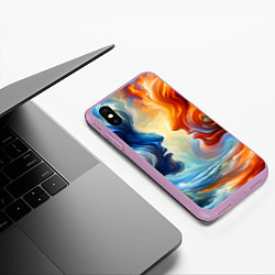 Чехол iPhone XS Max матовый Профили парня и девушки - две стихии, цвет: 3D-сиреневый — фото 2