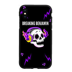 Чехол iPhone XS Max матовый Breaking Benjamin неоновый череп, цвет: 3D-черный