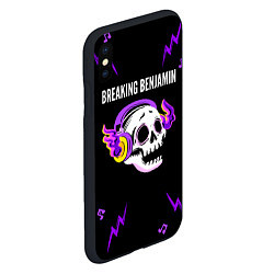 Чехол iPhone XS Max матовый Breaking Benjamin неоновый череп, цвет: 3D-черный — фото 2