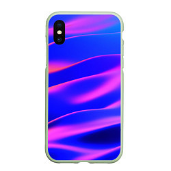 Чехол iPhone XS Max матовый Неоновые волны градиент, цвет: 3D-салатовый