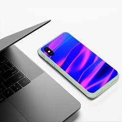 Чехол iPhone XS Max матовый Неоновые волны градиент, цвет: 3D-салатовый — фото 2