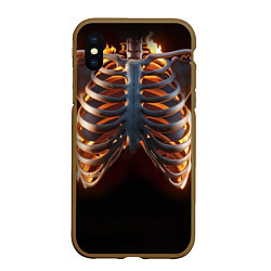 Чехол iPhone XS Max матовый Скелет человека в огне, цвет: 3D-коричневый