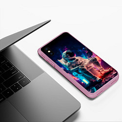 Чехол iPhone XS Max матовый Космонавт на чиле в сверкающем космосе, цвет: 3D-розовый — фото 2