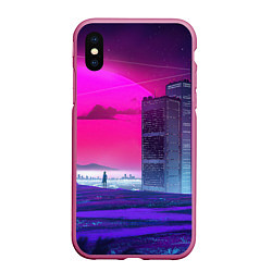 Чехол iPhone XS Max матовый Synthwave неоновый город, цвет: 3D-малиновый