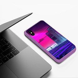 Чехол iPhone XS Max матовый Synthwave неоновый город, цвет: 3D-фиолетовый — фото 2