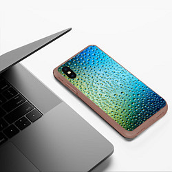 Чехол iPhone XS Max матовый Капли дождя бирюзовый градиент, цвет: 3D-коричневый — фото 2