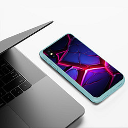 Чехол iPhone XS Max матовый Темные синие плиты и фиолетовый свет, цвет: 3D-мятный — фото 2