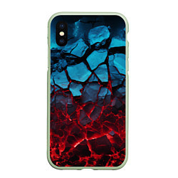 Чехол iPhone XS Max матовый Синие камни в разломе, цвет: 3D-салатовый